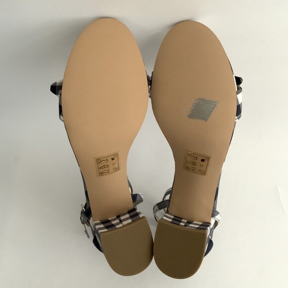 Draper James Sandals Women Size 8M Blue White Gingham Block Heel Ankle Strap - Picture 10 of 12